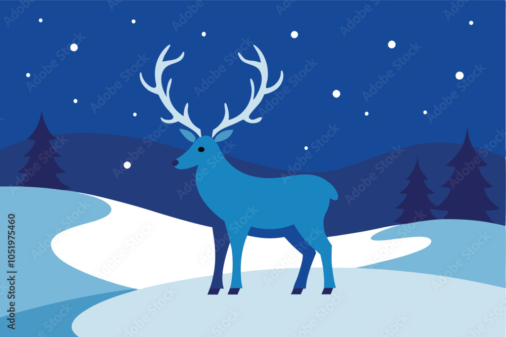 Fototapeta premium Reindeer Grazing in a Snowy Winter Wonderland: A Majestic Scene of Arctic Beauty