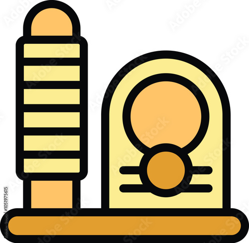 Cat scratching post with toy mouse icon, color outline style for web design and mobile app development