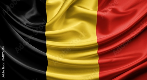 Foto Close-up of Belgium national flag with waving black, yellow, and red stripes