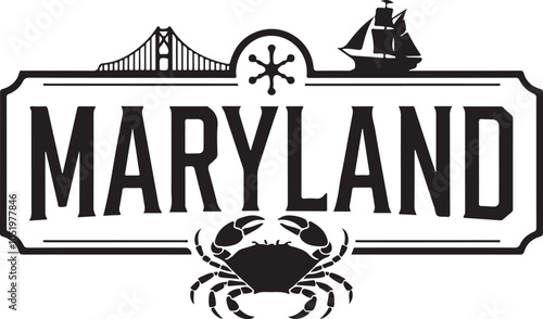Maryland Retro Typography Sign Illustration