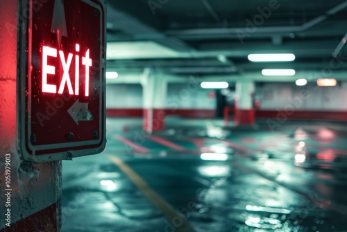 Wallpaper Mural Exit Sign in a Wet Parking Garage Torontodigital.ca