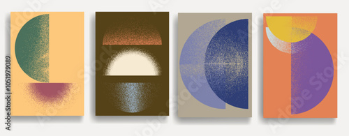 Modern artistic layout set with semicircle design elements . Grunge textured half circles in art style  . Wall art , home poster design . Vector abstract shape. Modern art . Contemporary layouts set .