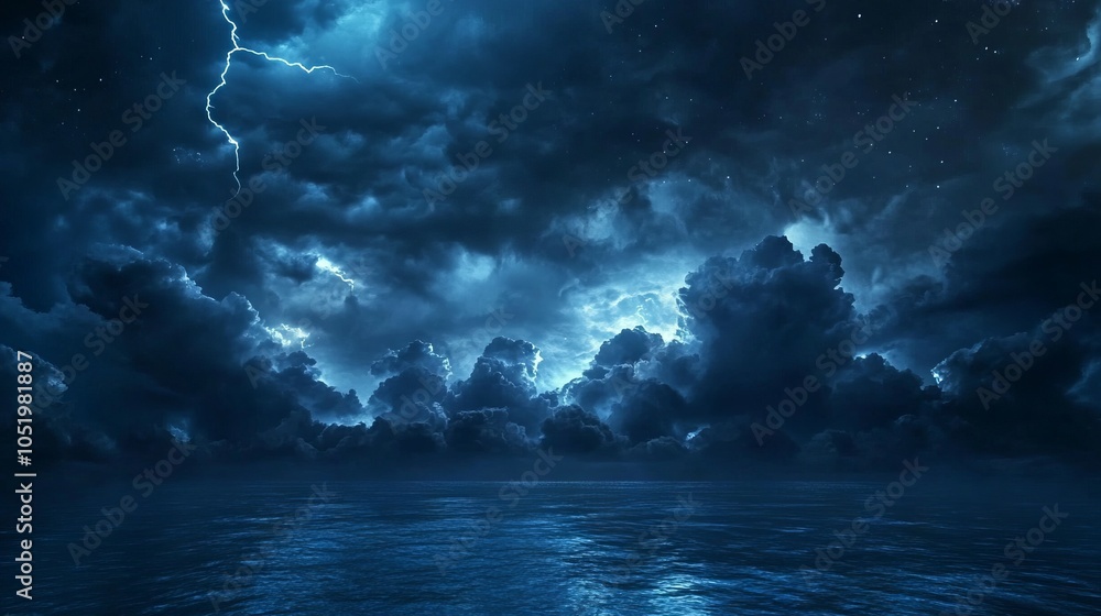 Approaching storm over the vast sea with dark clouds and lightning. AI generated illustration Approaching storm over the vast sea with dark clouds and lightning. AI generated illustration