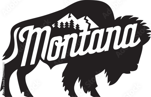 Montana Bison And Retro Typography Vector Illustration