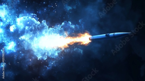 Vivid illustration of a missile with a bright explosion and motion blur. AI generated illustration