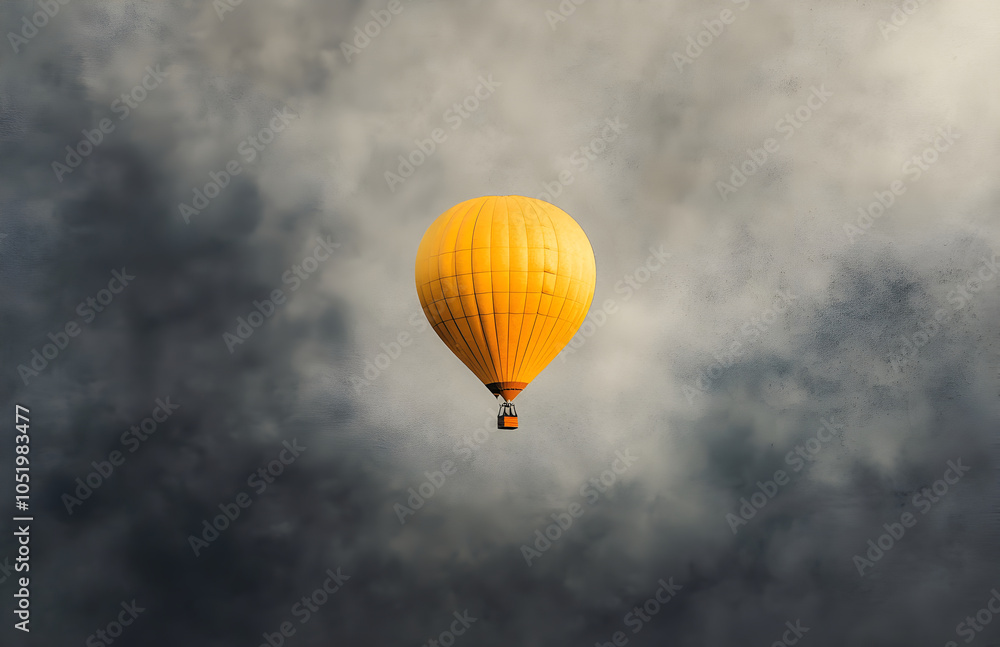 Fototapeta premium Yellow Hot Air Balloon in Cloudy Sky