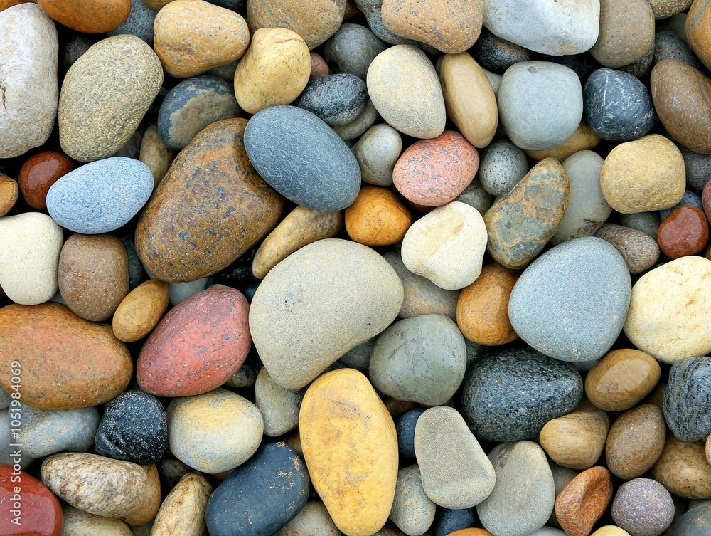 A close-up of various smooth, colorful pebbles arranged together. A close-up of various smooth, colorful pebbles arranged together.