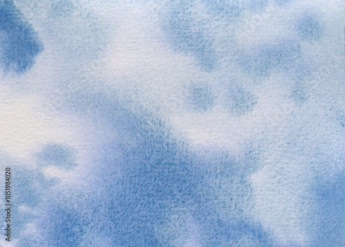 Blue watercolour background. Versatile artistic image for creative design projects: posters, banners, cards, covers, prints, wallpapers. Traditional artist-made art.