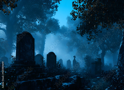 Mystical Cemetery at Night