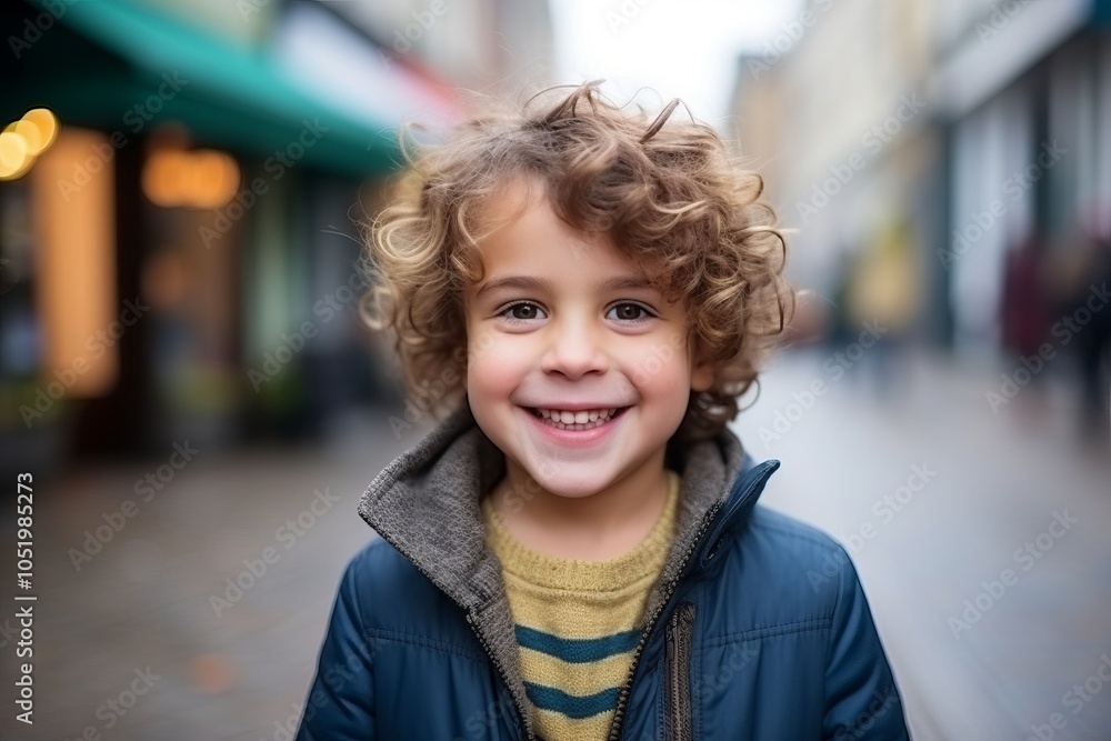 Portrait of a cute little boy with curly hair on the street Portrait of a cute little boy with curly hair on the street