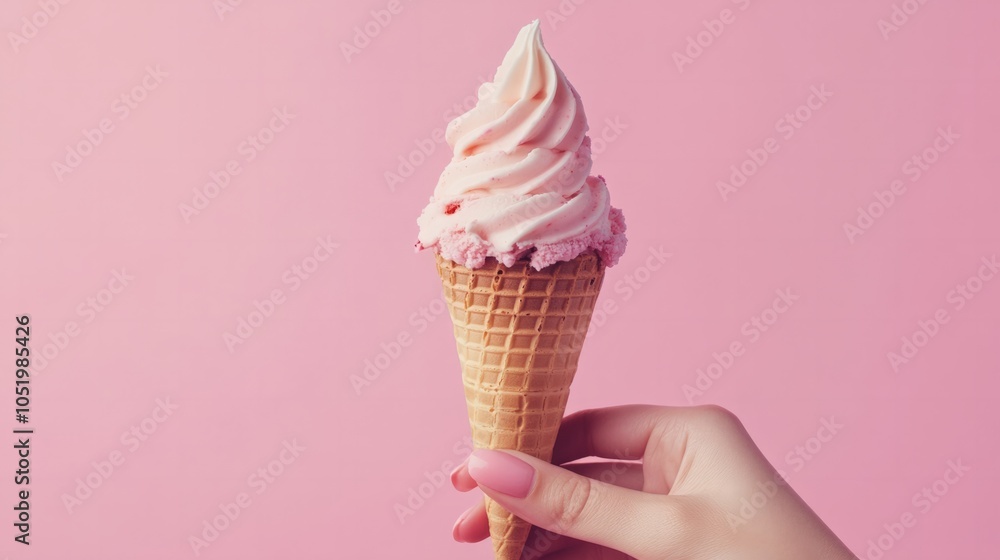 Ice cream cone on pink background generative ai Ice cream cone on pink background generative ai