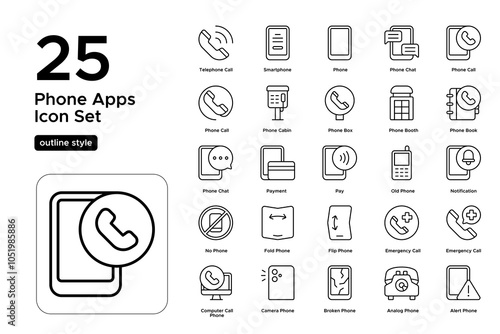 Phone Apps Outline Icon Set: Mobile Applications, User Interfaces, and App Navigation Icons