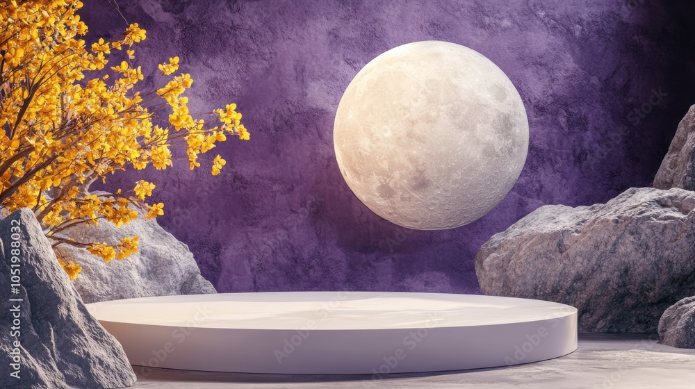 3D dreamy moonlit night e-commerce booth background 3D dreamy moonlit night e-commerce booth background