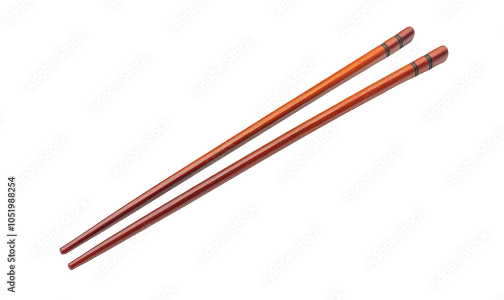 Two elegant wooden chopsticks resting side by side on a white background, showcasing their smooth texture and rich color. transparent background Two elegant wooden chopsticks resting side by side on a white background, showcasing their smooth texture and rich color. transparent background