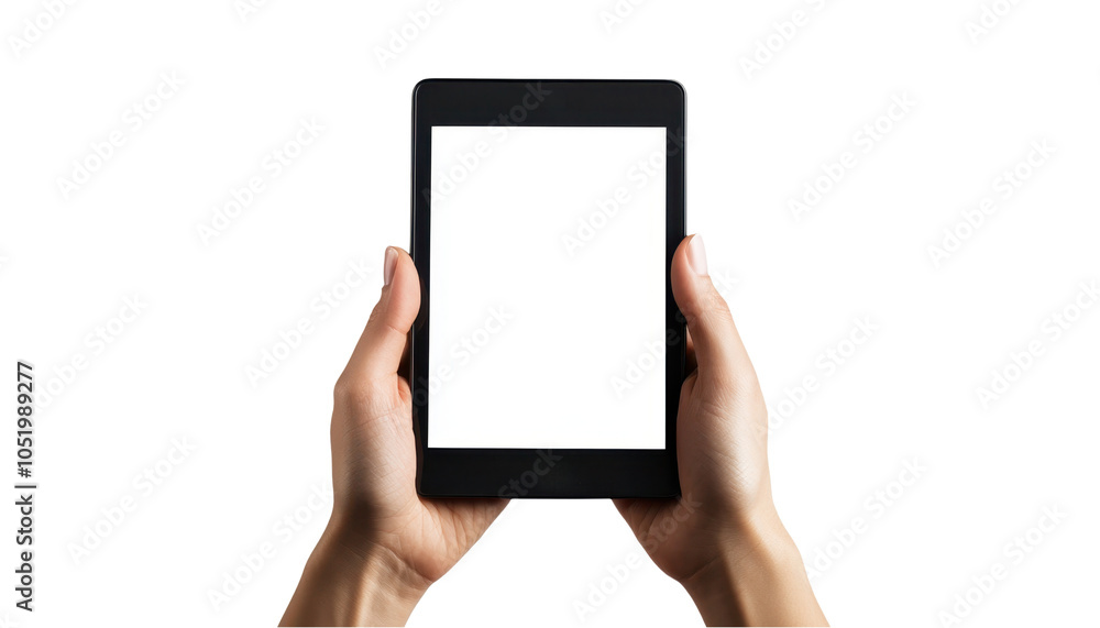 A person holds a blank tablet in front of a white background, suggesting potential for creativity or content display. transparent background A person holds a blank tablet in front of a white background, suggesting potential for creativity or content display. transparent background