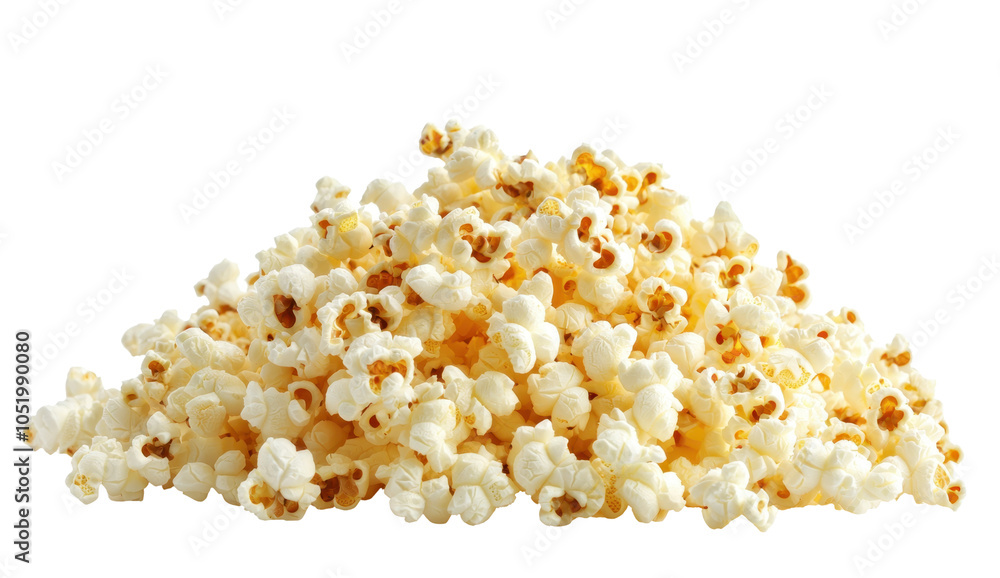 A fluffy pile of freshly popped popcorn on a white background, perfect for snacking or movie nights. transparent background A fluffy pile of freshly popped popcorn on a white background, perfect for snacking or movie nights. transparent background