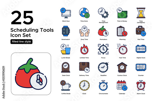 Scheduling Tools Filled Line Icon Set: Appointment Setting, Calendars, and Task Management Icons