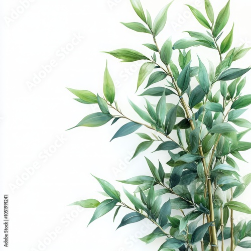 Wallpaper Mural Minimalist Bamboo Stalks with Lush Green Leaves on White Background for Natural and Eco-Friendly Designs Torontodigital.ca