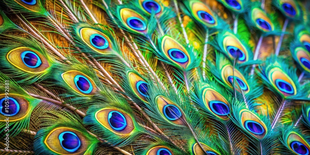 Obraz premium Detailed close-up image of vibrant peacock feathers displaying intricate patterns and textures
