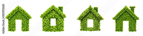 Eco friendly house icon crafted from leaves on transparent or white background png photo