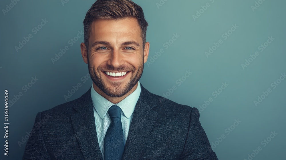 Confident businessman dressed in a suit and tie exuding a warm smile Confident businessman dressed in a suit and tie exuding a warm smile