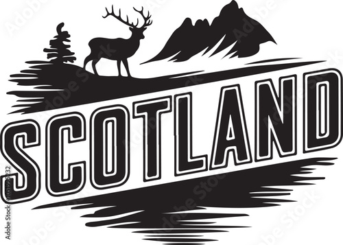 Scotland Stag Highlands Retro Typography Vector Graphic