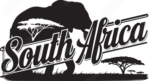South Africa Elephant Retro Typography Vector