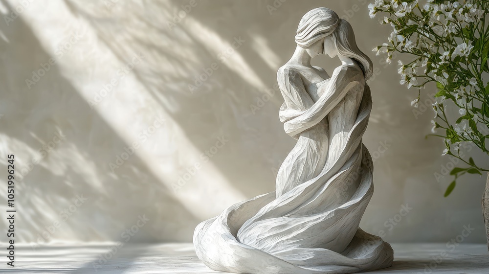 Naklejka premium Surreal statue of a woman representing the concept of love showcasing an artistic interpretation of emotional connection through 2d imagery