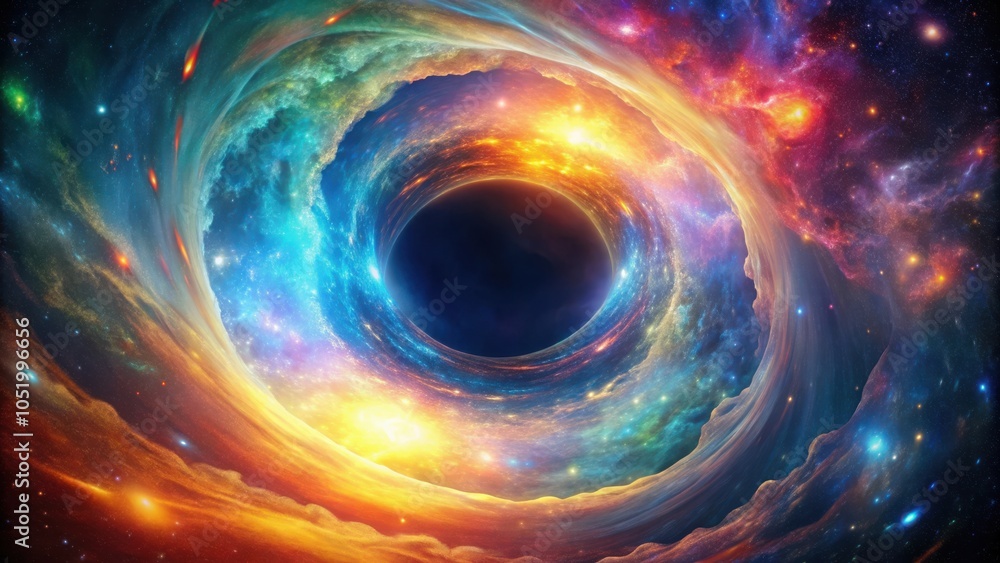 Obraz premium Enchanting cosmic vortex glowing with vibrant colors and dark abyss center