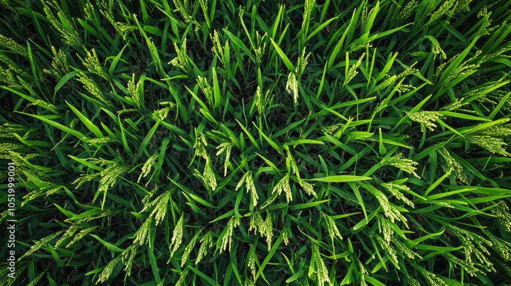 Top View Green Leaf Rice Seedlings Top View Green Leaf Rice Seedlings