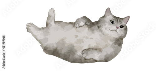 Cute cat watercolor isolated on white background. Kitty sleep and lying down drawing vector illustration