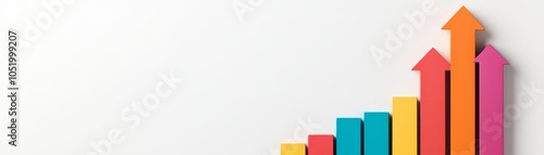 Colorful growth chart arrow on a white isolate background.