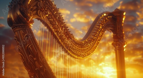 Golden Harp Against Sunset Sky