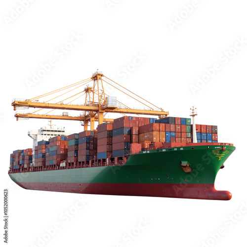 Large Cargo Ship Loaded with Colorful Shipping Containers at Port photo