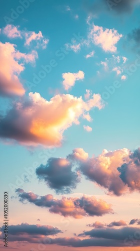 A serene sky filled with soft, colorful clouds at sunset, evoking tranquility and beauty.