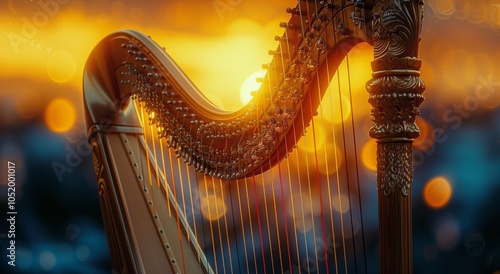 Golden Harp Against Sunset Sky