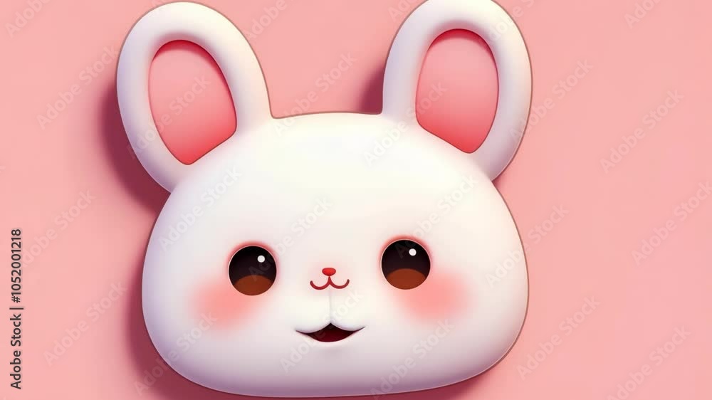 Adorable Pastel Pink Kawaii Bunny Face with Cute Blushing Cheeks and Soft Expression in Minimalistic 3D Rendering Adorable Pastel Pink Kawaii Bunny Face with Cute Blushing Cheeks and Soft Expression in Minimalistic 3D Rendering