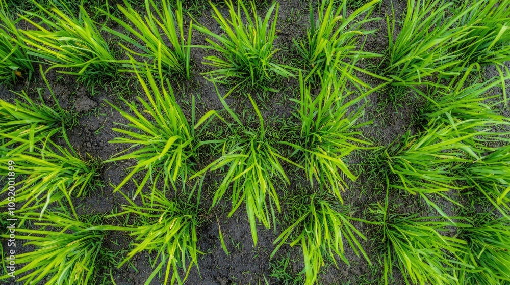 Top View Green Leaf Rice Seedlings Top View Green Leaf Rice Seedlings