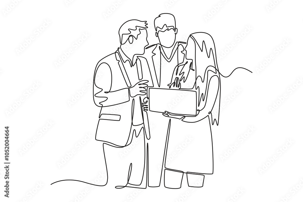 Obraz premium Business communication concept. Single line draw design vector graphic illustration.