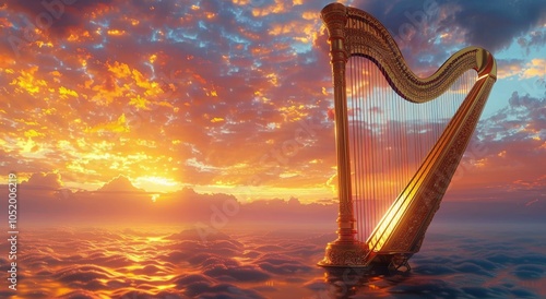 Golden Harp Against Sunset Sky