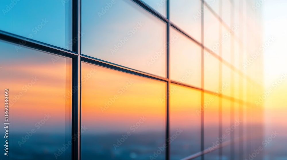 Fototapeta premium Sunset Reflections on Modern Building Facade