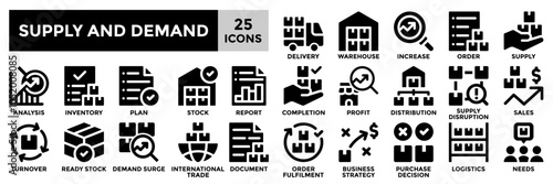 Supply and Demand icon collection set.Containing supply,demand,distribution,stock,delivery icon.Simple line vector illustration.