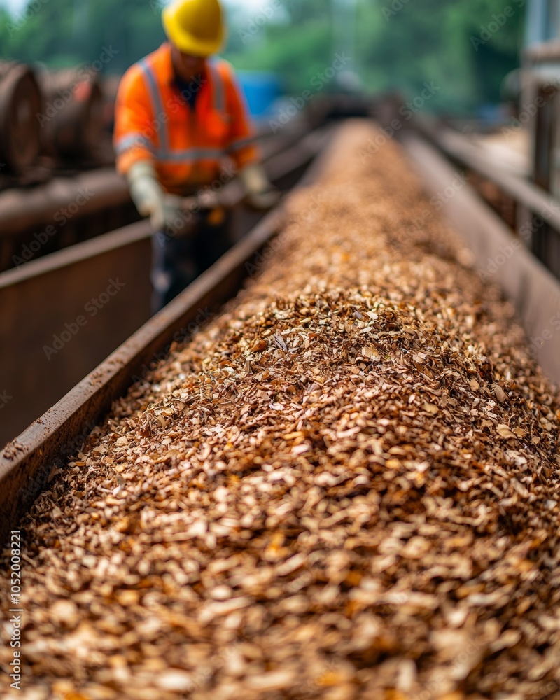 Wood Chips in Industrial Processing Facility Wood Chips in Industrial Processing Facility