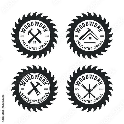 Set Bundle Carpentry Vector Logo Design Illustration, Hammer Steel Saws Concept