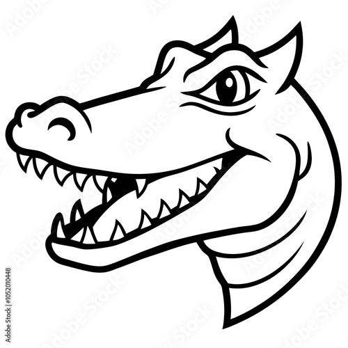 Create a Crocodile Head with a Toothy Grin in Dark Greens and Sharp Edges