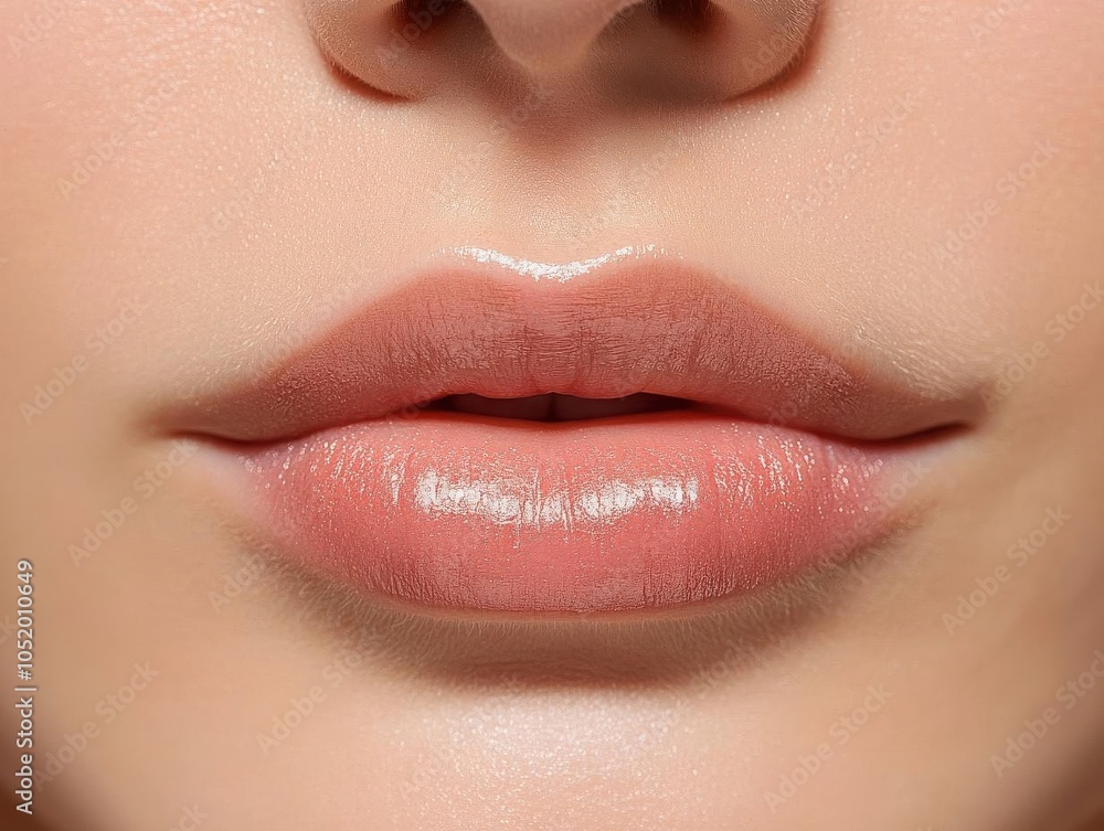 Obraz premium Extreme closeup of lips, showcasing the transformation after lip filler injections One side appears thin and the other plump and defined, under studio lighting