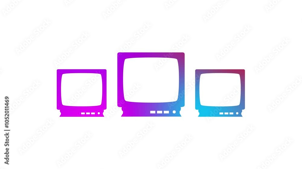 Three Television set shape icon animation on white background Three Television set shape icon animation on white background