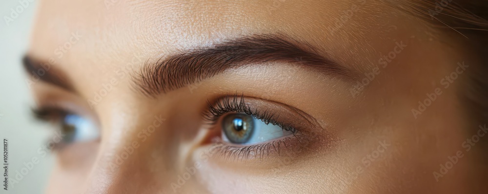 Naklejka premium Closeup of a womans forehead, showing smooth, wrinklefree skin after a Botox treatment, contrasted with deep lines on the untreated side