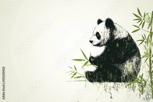 Panda Eating Bamboo on Minimalist Background photo