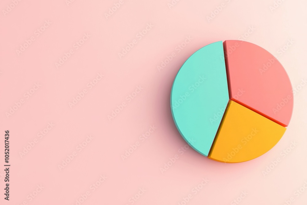 Fototapeta premium A colorful pie chart representing data visualization on a pastel background, ideal for presentations, reports, or educational materials.